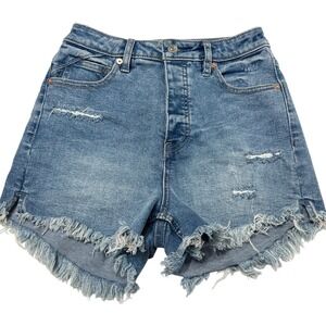 Free People High Rise Cut Off Jean Shorts Womens 26 Denim Button Fly Festival
